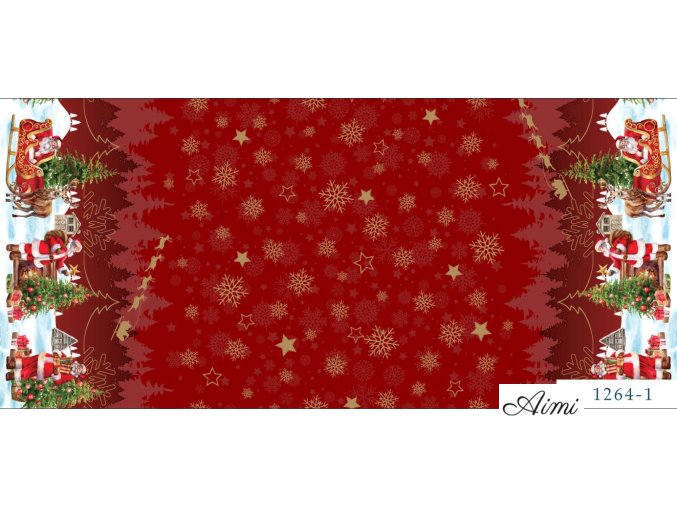 PVC obrus v šírke 140cm ČERVENÝ S VIANOČNOU BORDÚROU - celá rolka 20 metrov