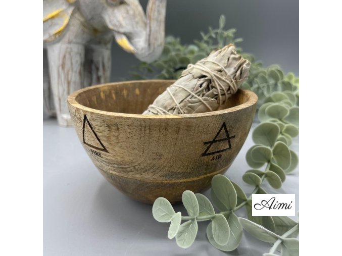 Drevená Rituálna Miska na Vykurovacie Zväzky – Štyri Elementy – 12x7 cm (Varianta Drevená Rituálna Miska na Vykurovacie Zväzky – Štyri Elementy – 12x7 cm)