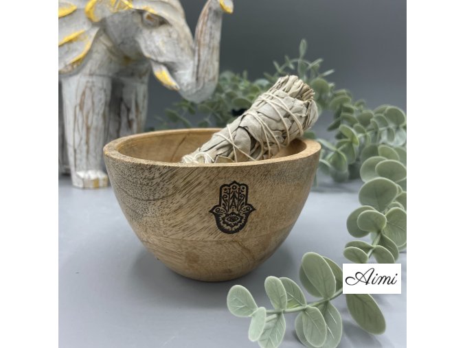 Drevená Rituálna Miska na Vykurovacie Zväzky - Hamsa - 12x7cm (Varianta Hamsa - 12x7cm)