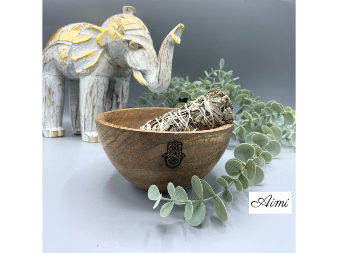 Drevená Rituálna Miska na Vykurovacie Zväzky - Hamsa - 14x7cm (Varianta Hamsa - 14x7cm)