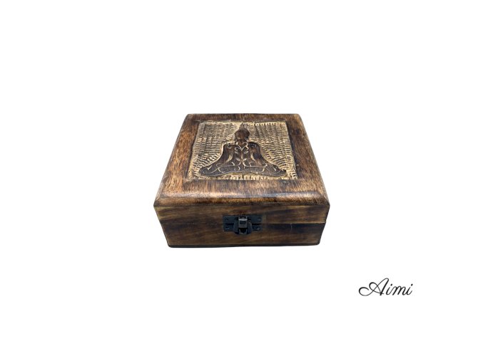 Štvorcová Drevená Spomienková Krabička 13x13x6cm - Budha