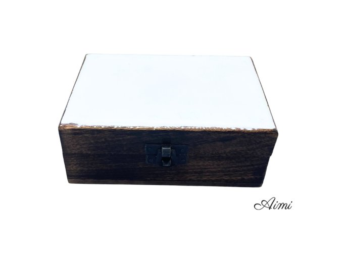 Stredná Drevená Krabička s Keramickou Glazúrou - 15x10x6cm - Biela (Varianta 15x10x6cm - Biela)