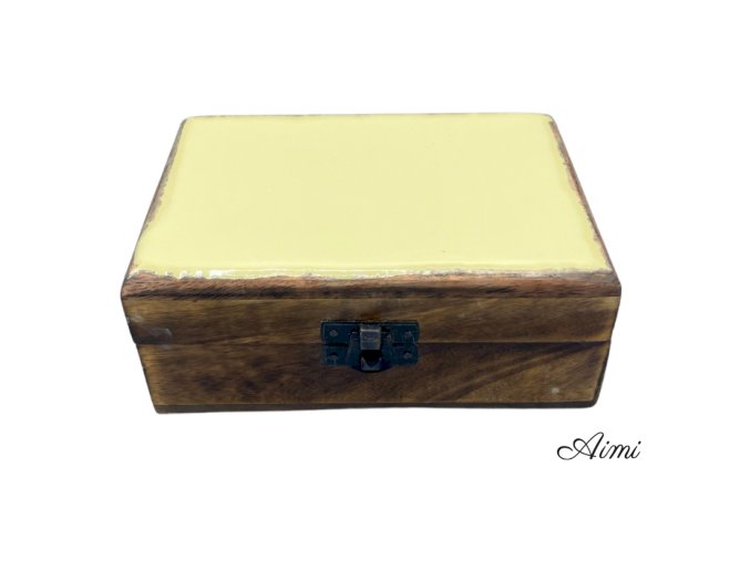 Stredná Drevená Krabička s Keramickou Glazúrou - 15x10x6cm - Betón (Varianta 15x10x6cm - Betón)