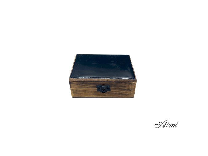 Stredná Drevená Krabička s Keramickou Glazúrou - 15x10x6cm - Čierna (Varianta 15x10x6cm - Čierna)