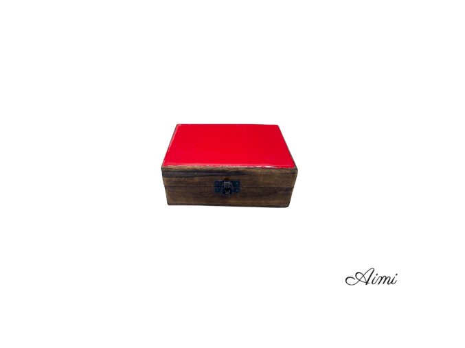 Stredná Drevená Krabička s Keramickou Glazúrou - 15x10x6cm - Červená