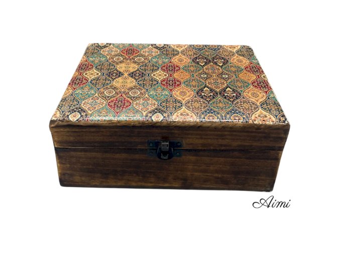 Veľká Drevená Krabička s Keramickou Glazúrou - 20x15x7.5cm - Orientálny Vzor (Varianta 20x15x7.5cm - Orientálny Vzor)