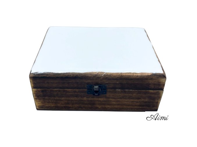 Veľká Drevená Krabička s Keramickou Glazúrou - 20x15x7.5cm - Biela