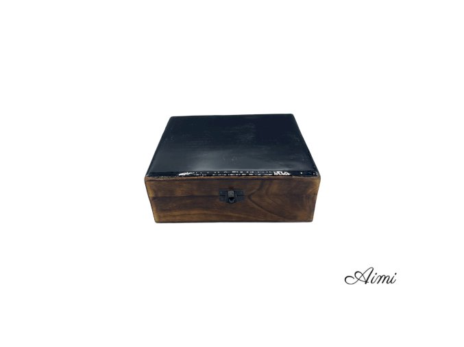 Veľká Drevená Krabička s Keramickou Glazúrou - 20x15x7.5cm - Čierna (Varianta 20x15x7.5cm - Čierna)