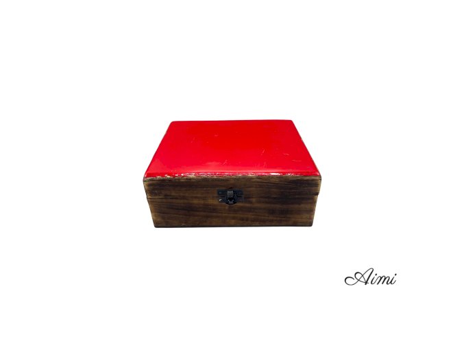 Veľká Drevená Krabička s Keramickou Glazúrou - 20x15x7.5cm - Červená