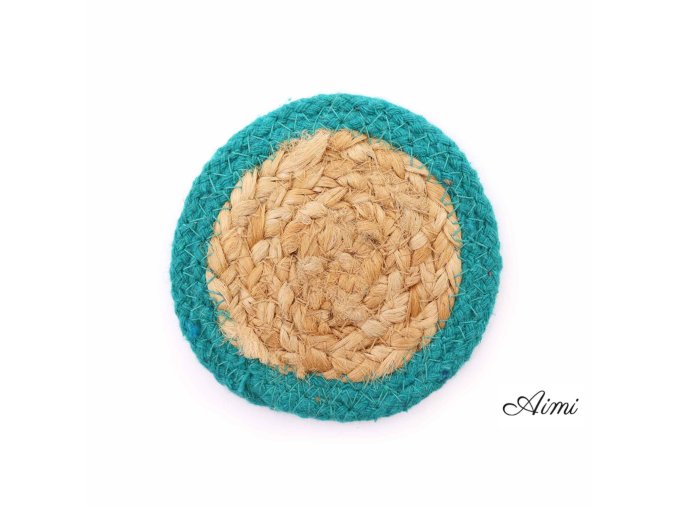 Prírodné Prestieranie - Juta a Bavlna 10 cm (sada 4 ks) - Modrozelený Okraj