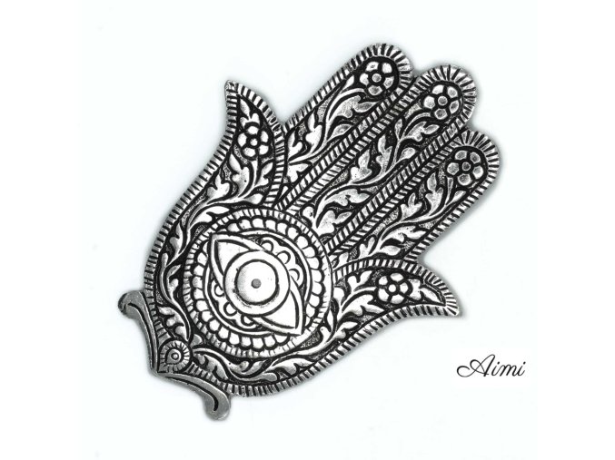 Stojan na Vonné Tyčinky Hamsa z Lešteného Hliníka, 14 cm (Varianta Stojan na Vonné Tyčinky Hamsa z Lešteného Hliníka, 14 cm)