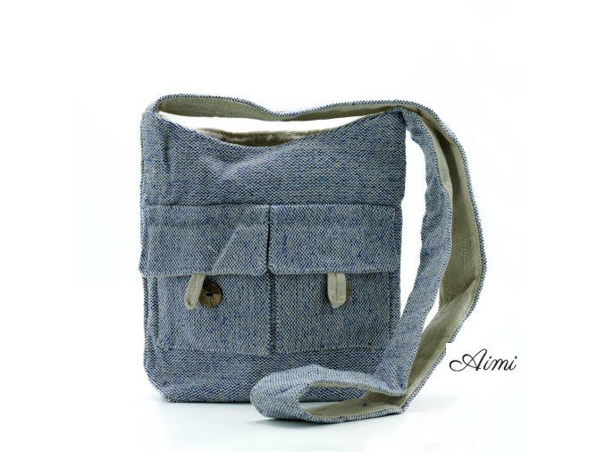 Prírodná Taška s Dvoma Vreckami - Denim - Stredná (Varianta Denim - Stredná)
