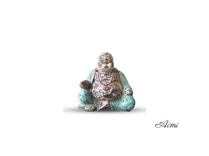Vintage Mätová Ručne Vyrezávaná Socha Budhu - 40 cm - Šťastný Budha