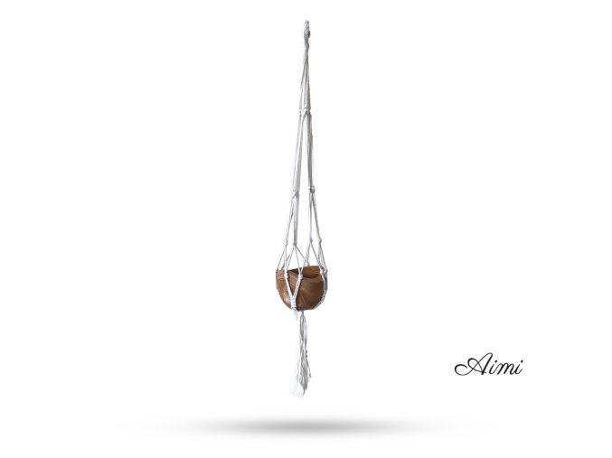 Macramé Závesný Držiak na Kvetináč - Prírodný Stredný