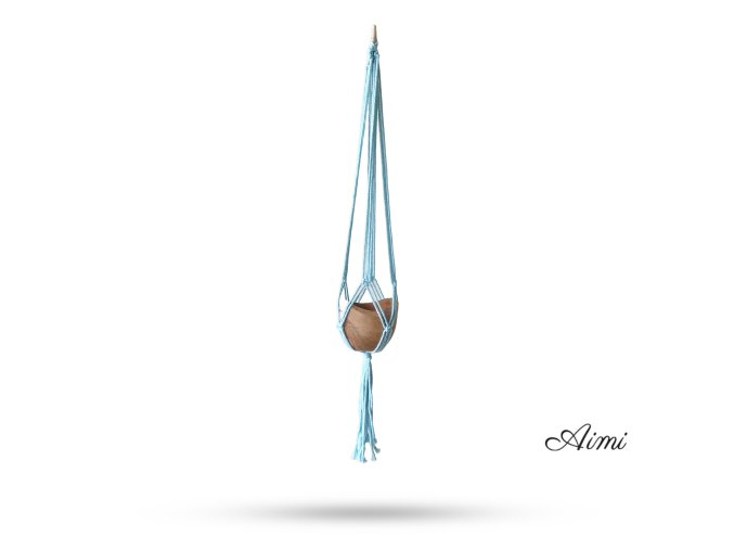 Macramé Závesný Držiak na Kvetináč - Modrý Stredný