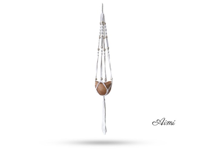 Macramé Závesný Držiak na Kvetináč s Korálkami - Prírodný - 1m (Varianta Prírodný - 1m)