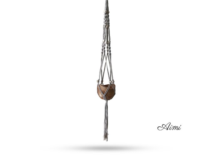 Macramé Závesný Držiak na Kvetináč s Korálkami - Béžový - 1m (Varianta Béžový - 1m)
