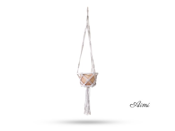 Macramé Závesný Držiak na Kvetináč Obručový - Prírodný - 16cm Obruč (Varianta Prírodný - 16cm Obruč)