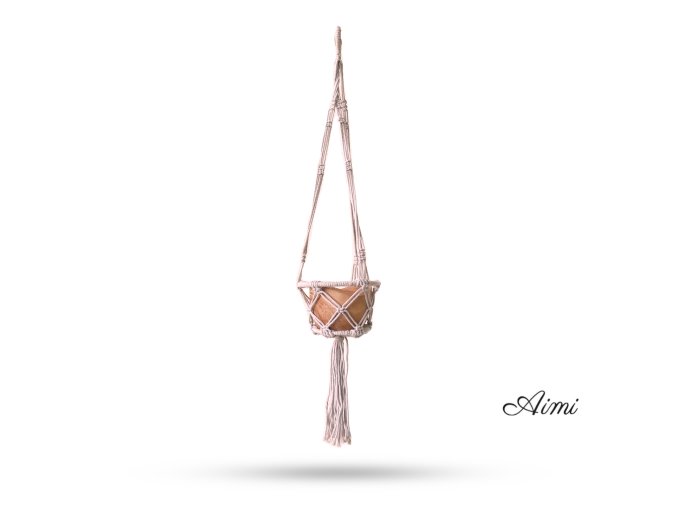 Macramé Závesný Držiak na Kvetináč Obručový - Béžový - 16cm Obruč (Varianta Béžový - 16cm Obruč)