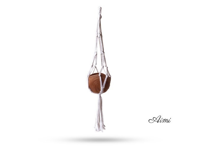 Malý Macramé Závesný Držiak na Kvetináč - Prírodný - 75cm