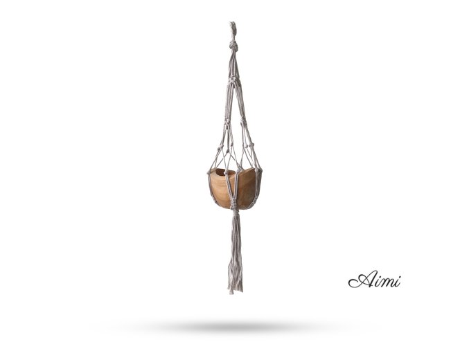 Malý Macramé Závesný Držiak na Kvetináč - Béžový - 75cm (Varianta Béžový - 75cm)