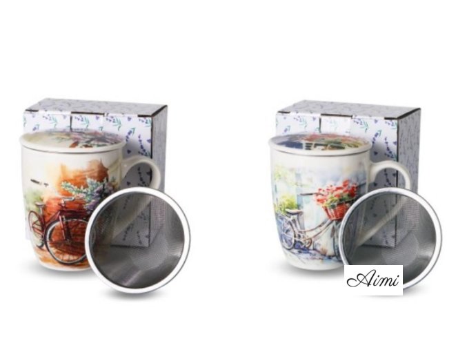 HRNČEK PORCELÁNOVÝ 360ML SO SITKOM a prikrývkou v krabičke, MIX 2 VZOROV