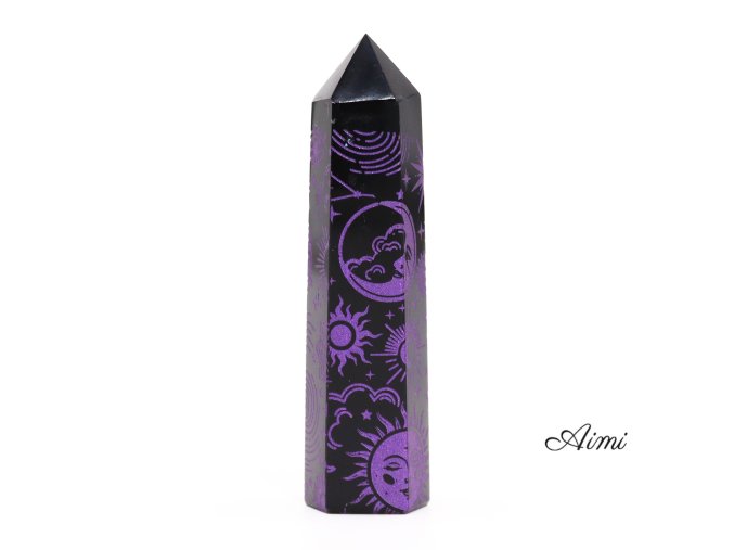 Čierne Obsidiánové Hroty (cca 60-70 g, 9 cm) - Mystický Príbeh - Hlboká Fialová
