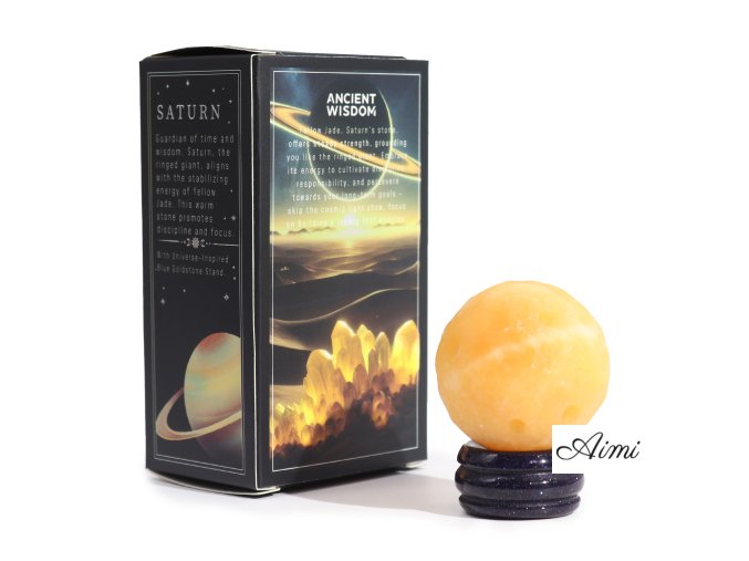 Žltý Nefrit na Solárnom Stojane zo Zlatého Kameňa - Saturn 40mm