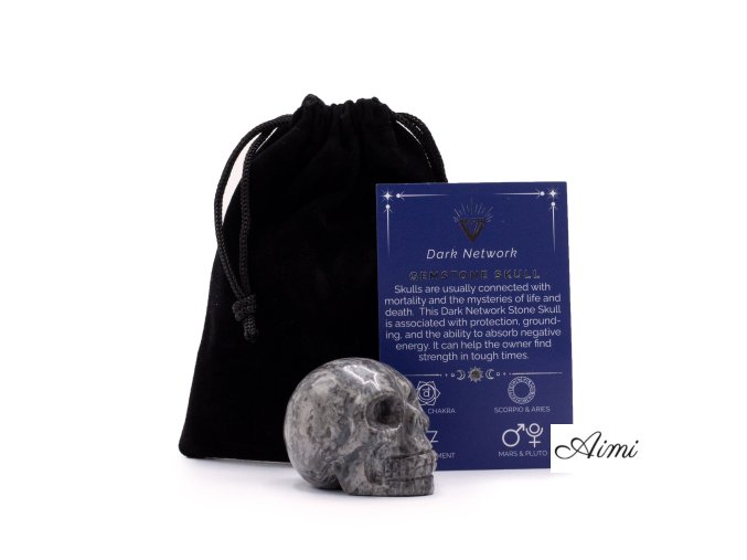 Veľká Lebka z Drahokamu - Tmavý Sieťový Kameň - 50x40x30mm (Varianta Tmavý Sieťový Kameň - 50x40x30mm)
