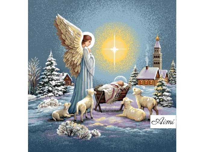 Gobelínový Chenille Vianočný obrus - rôzne rozmery a obliečka na vankúš - Anjel a Ježiško 1323