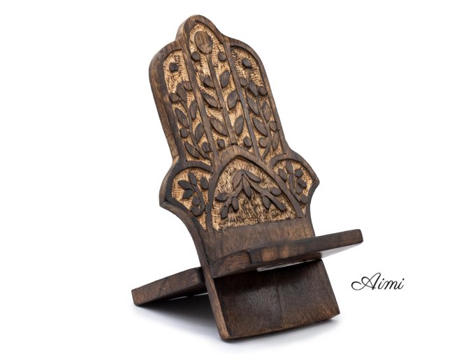 Drevené Vyrezávané Stojany na Telefón - Hamsa 20x9,5cm