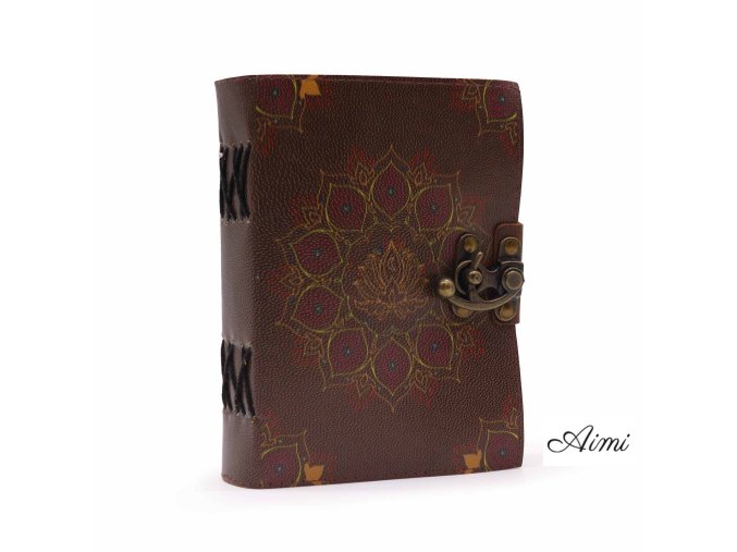 Kožený Zápisník " Lotos Mandala" s Okrajom (12.5cmX17.5cm) (Varianta Kožený Zápisník " Lotos Mandala" s Okrajom  (12.5cmX17.5cm))