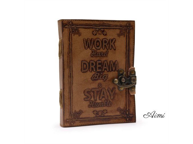 Kožený Zápisník – Obyčajný Papier – Work & Dream Big (12.5cmX17.5cm) – Svetlohnedý (Varianta Kožený Zápisník – Obyčajný Papier – Work & Dream Big  (12.5cmX17.5cm) – Svetlohnedý)