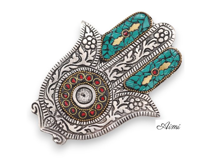 Zelený Malý Stojan na Vonné Tyčinky Hamsa 13x5,5 cm (Varianta Zelený Malý Stojan na Vonné Tyčinky Hamsa 13x5,5 cm)