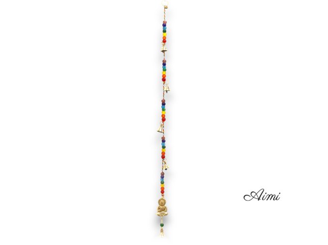 Indická Zvonkohra - Mosadzný Budha s Čakrovými Korálkami Zvonček - 53 cm