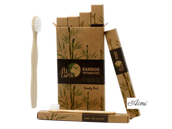 Bambusová zubná kefka - Biela - Rodinné Balenie 4 Zubných Kefiek- Stredne Mäkká (Varianta Biela - Rodinné Balenie 4 Zubných Kefiek- Stredne Mäkká)