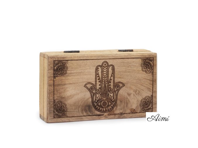 Stredná Štvorcová Krabička 17x10x4.2cm - Hamsa Čierne Gravírovanie
