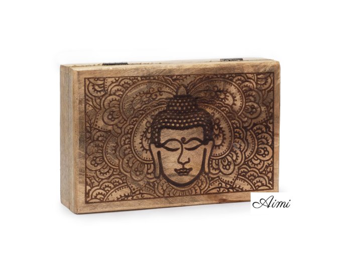Veľká Obdĺžniková Krabička 21.5x14x6.3cm - Tvár Budhu Čierne Gravírovanie