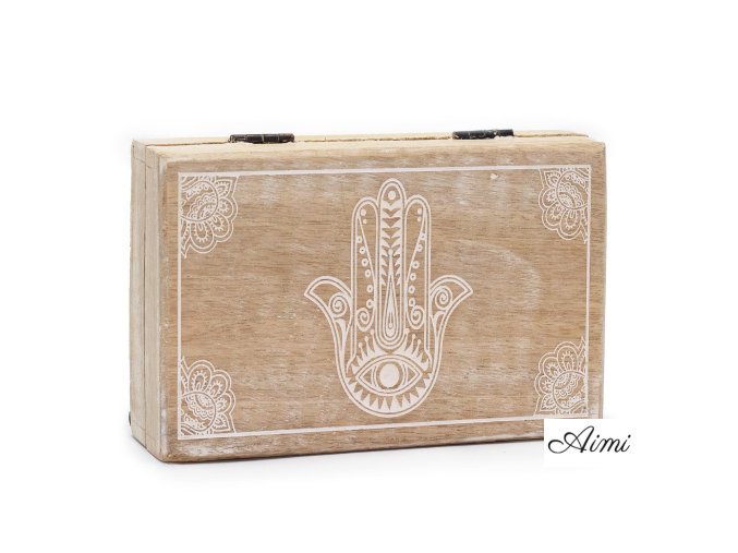Veľká Obdĺžniková Krabička 21.5x14x6.3cm - Hamsa Biela Vymývaná