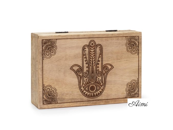 Veľká Obdĺžniková Krabička 21.5x14x6.3cm - Hamsa Čierne Gravírovanie