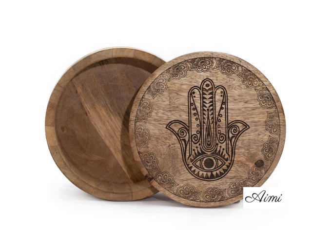 Veľká Okrúhla Krabička 17.5x7.5cm - Hamsa Čierne Gravírovanie