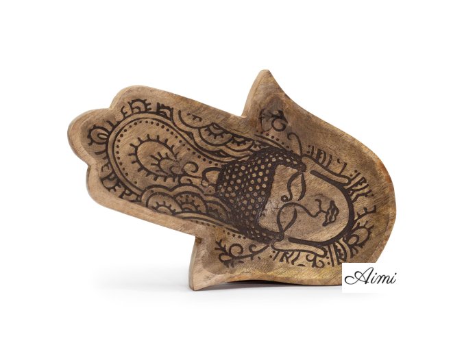 Dlhá Tácka 30x20.5x2.5cm - Tvar Hamsa s Čiernym Gravírovaním Budhu