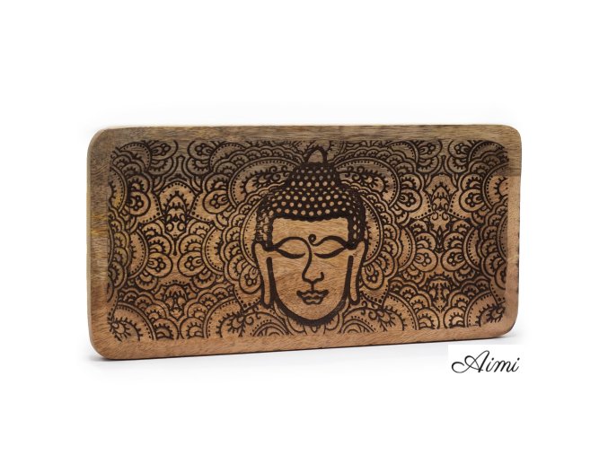 Dlhá Tácka 30x15x2.5cm - Tvár Budhu Čierne Gravírovanie