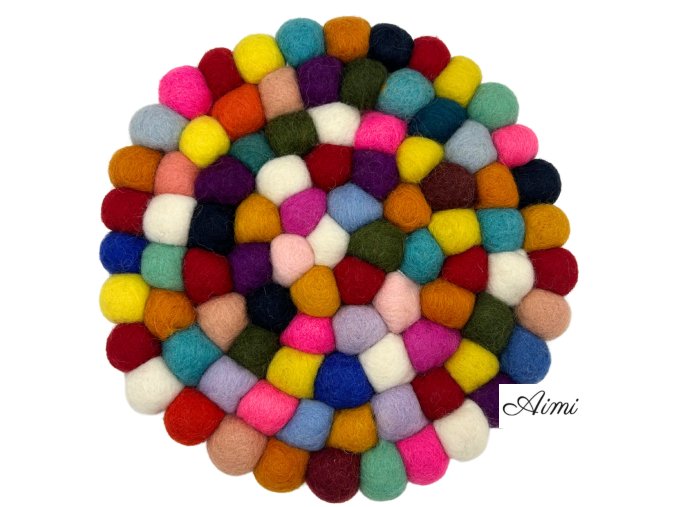 Okrúhle Podložky pod Poháre z Plstených Guľôčok - 20cm Viacfarebné