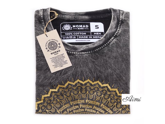 Stone Wash Tričko (S) - Mandala - Tmavo Šedé (Varianta Mandala - Tmavo Šedé)