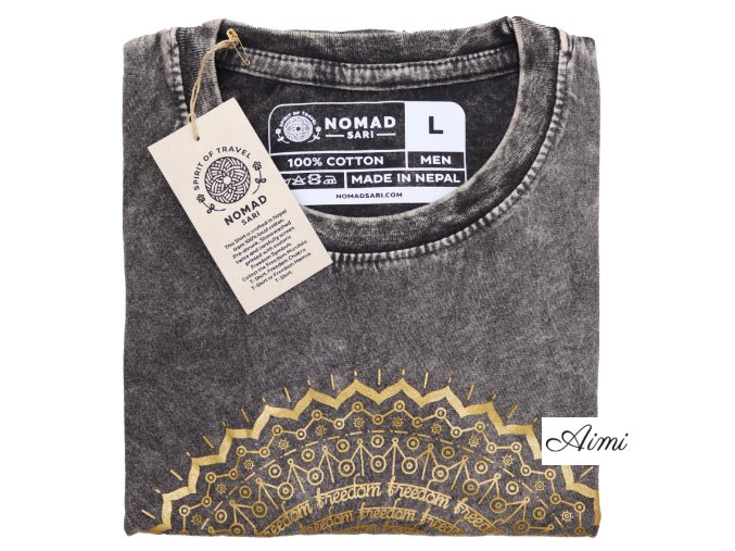 Stone Wash Tričko (L) - Mandala - Tmavo Šedé (Varianta Mandala - Tmavo Šedé)