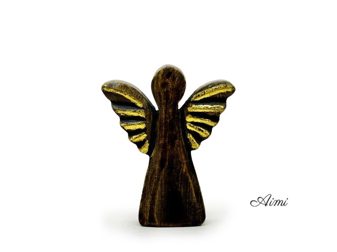 Malý Anjel z Mangového Dreva - Zlatý Dekor - 12cm (Varianta Zlatý Dekor - 12cm)
