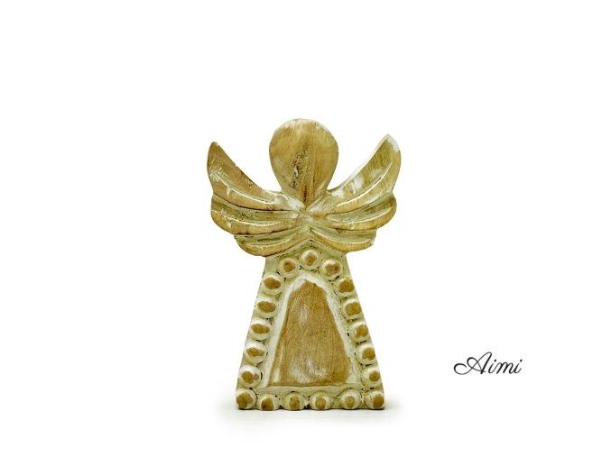 Anjel z Mangového Dreva - Biela Vymývaná - 13 cm (Varianta Biela Vymývaná - 13 cm)
