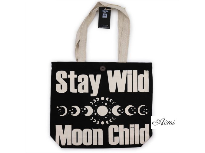 Ikonická Základná Taška - Stay Wild, Mood Child - Čierna Prírodná 10 oz (36x43x10 cm) (Varianta Stay Wild, Mood Child - Čierna Prírodná 10 oz (36x43x10 cm))