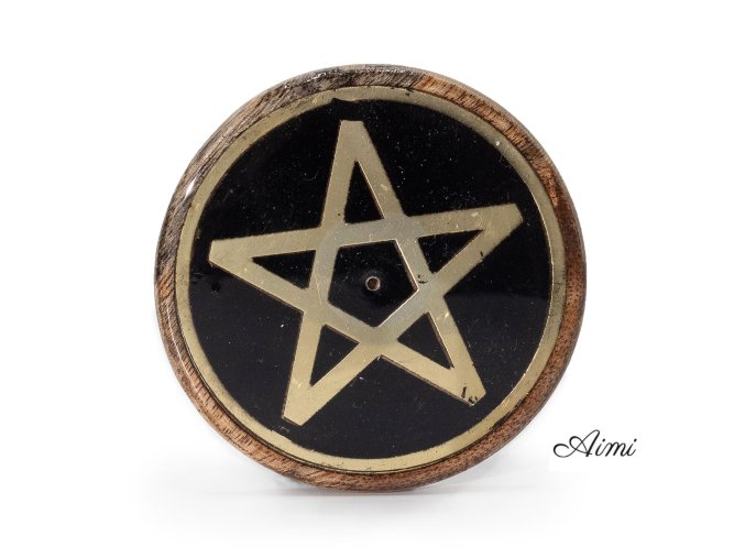 Stojan na Vonné Tyčinky - Zlatý a Čierny na Mangovom Dreve - Pentagram (Varianta Zlatý a Čierny na Mangovom Dreve - Pentagram)